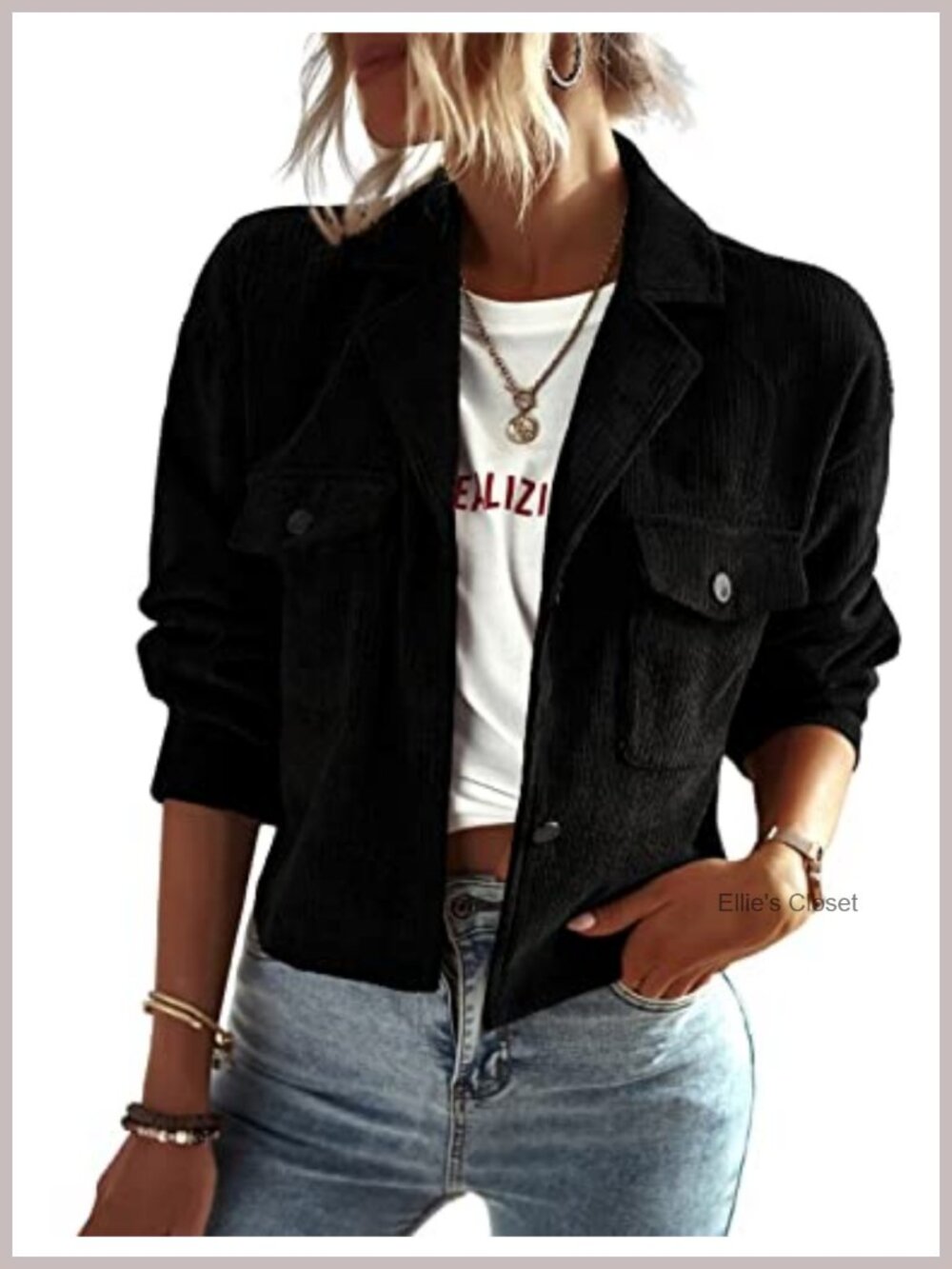 Women's Corduroy Shacket Casual Lightweight Cropped Long Sleeve Button Up